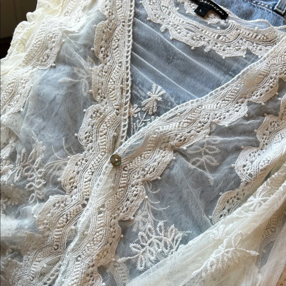 NWOT CHRIS McLAUGHLIN Sheer Lace Cardigan - Picture 6 of 8